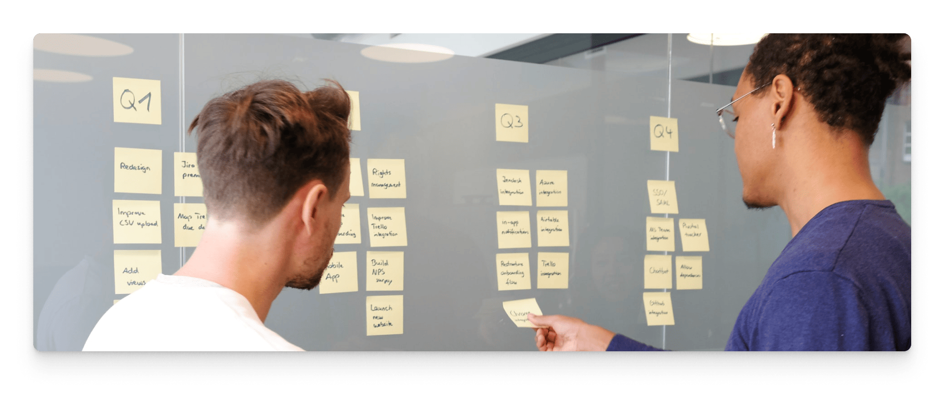 2 People on a board with sticky notes