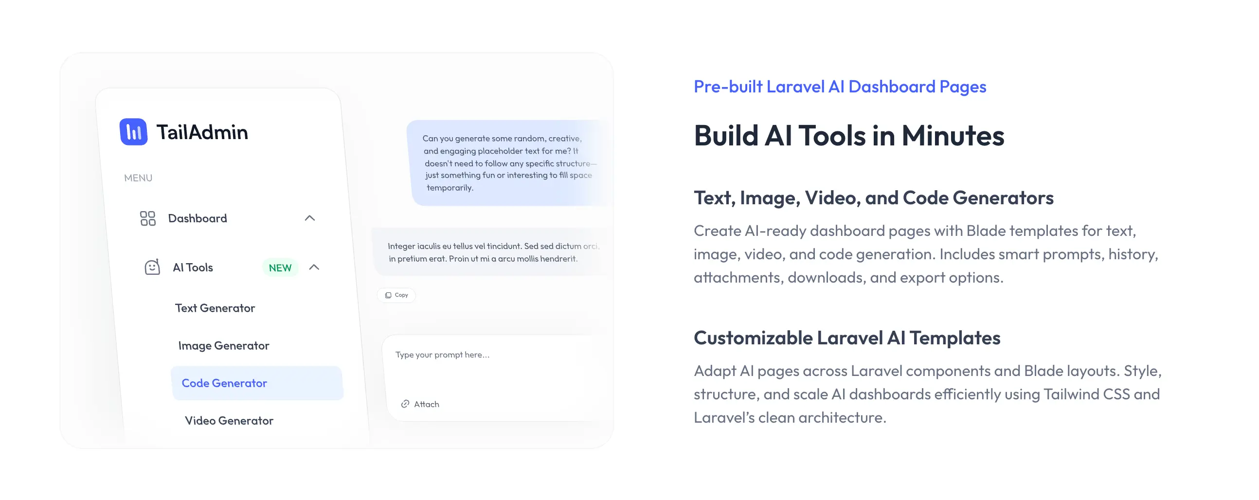 Laravel 프로젝트용 사전 구축 AI 페이지