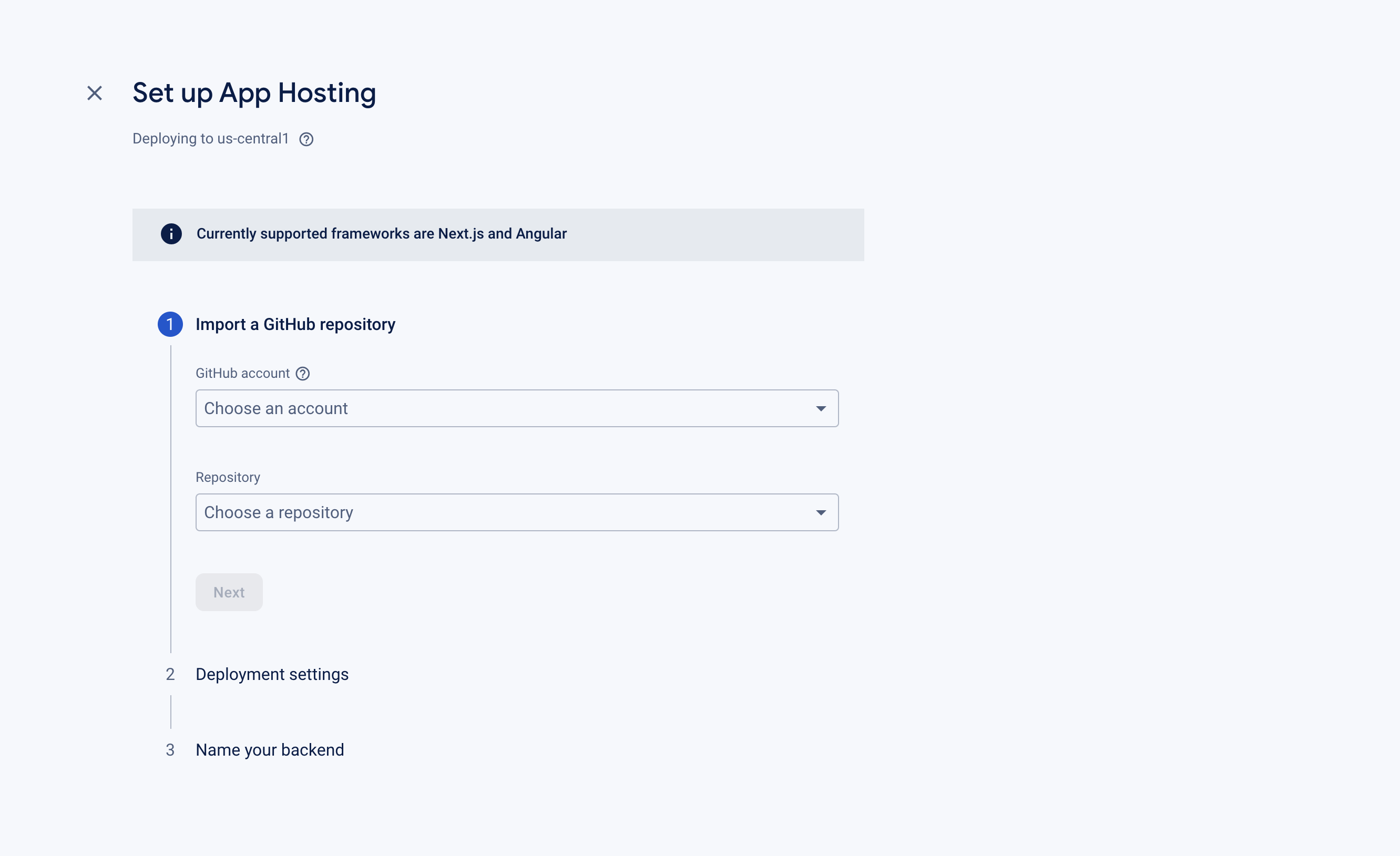 Firebase Console - App Hosting - Set up