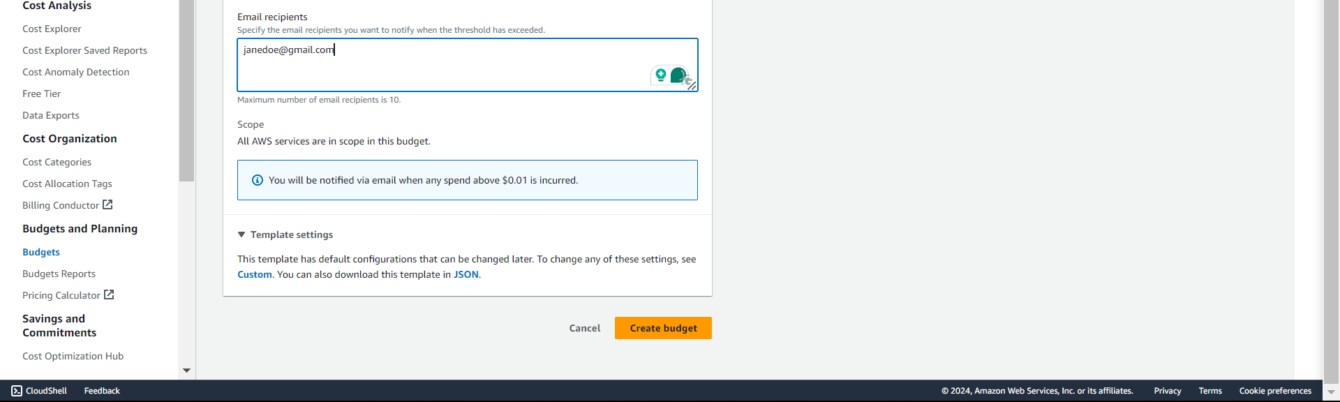 Email address for notification