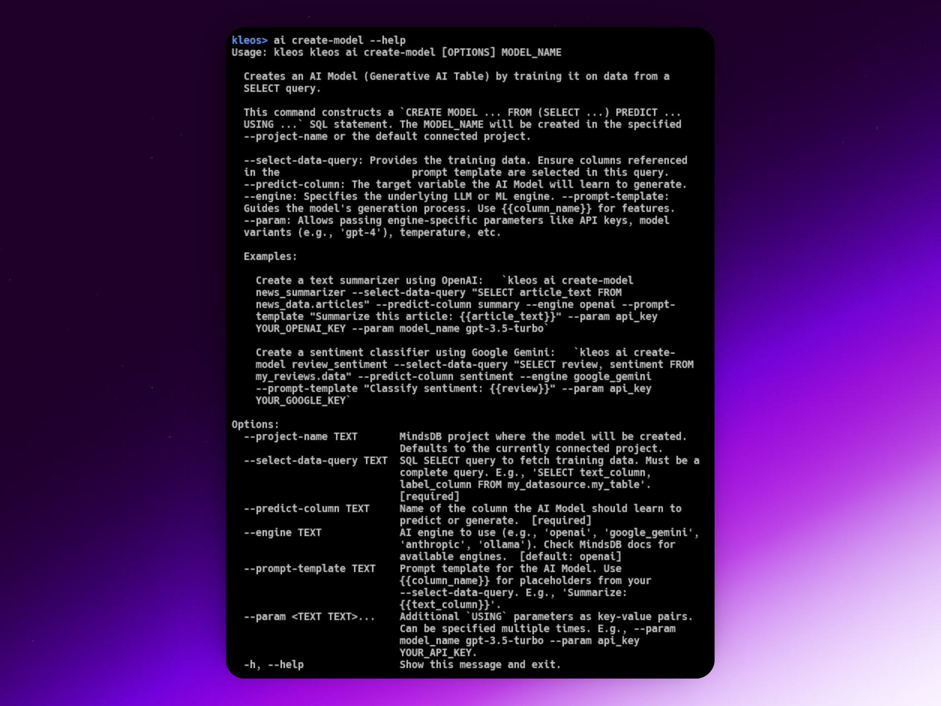Kleos AI create-model