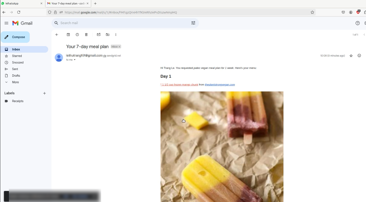 Receive your meal plan in the inbox