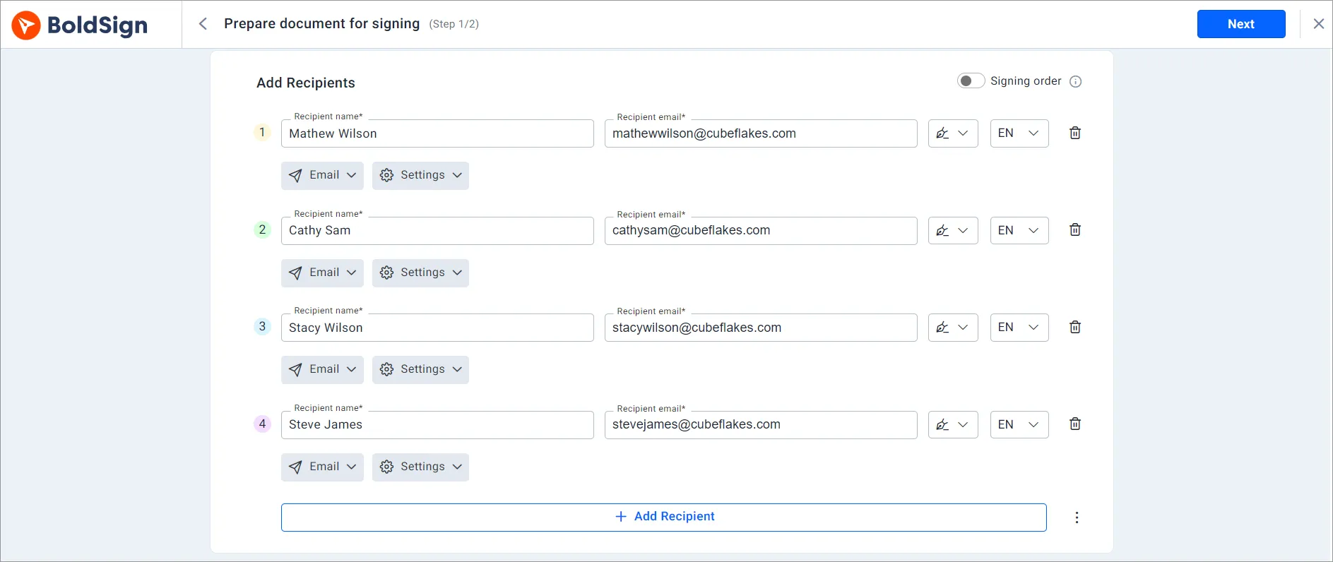 Add recipients