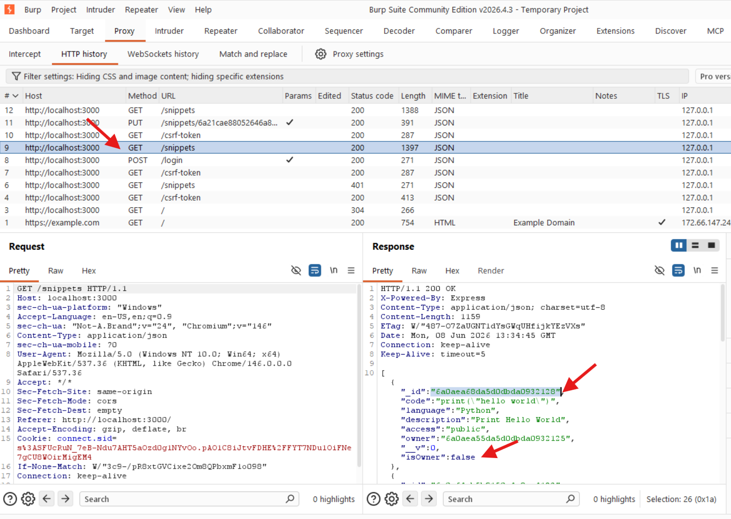 Get Id of snippet owned by a different user