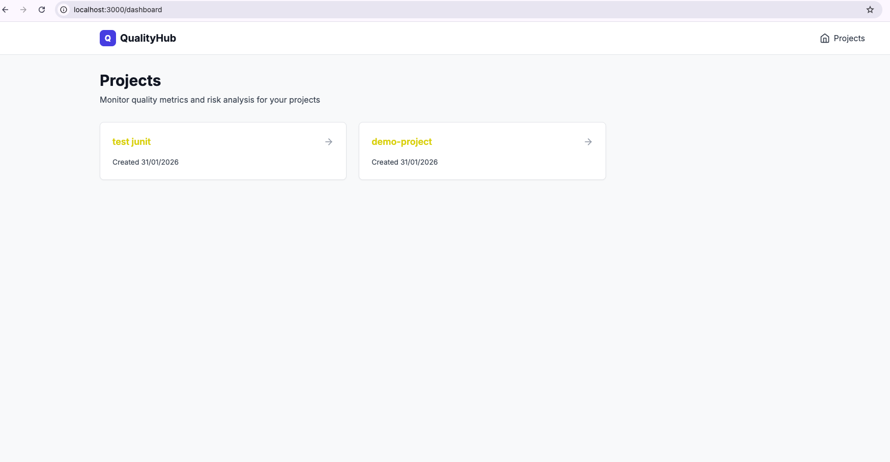 QualityHub dashboard