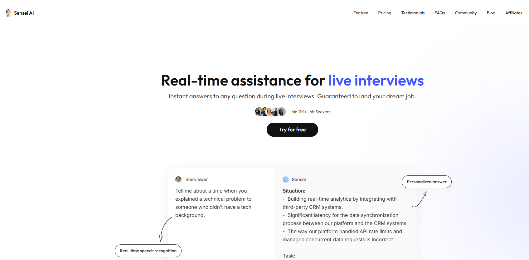 AI面試準備模擬面試工具開發者面試準備基於AI的面試輔導Sensei AI