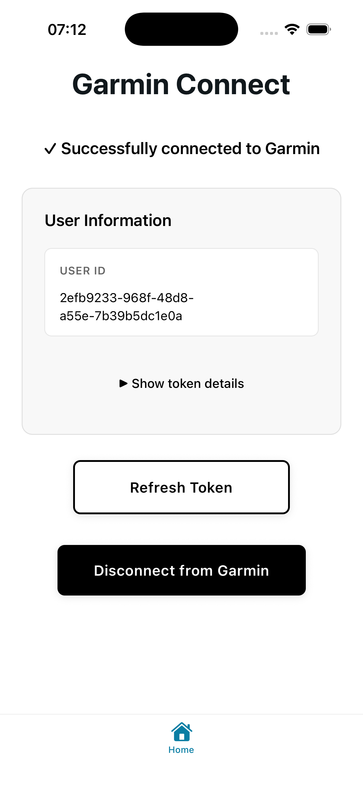 Connected screen with token details